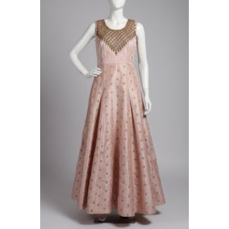 Blush Pink Embroidered Sleeveless Gown A-Line Roun - Optimized