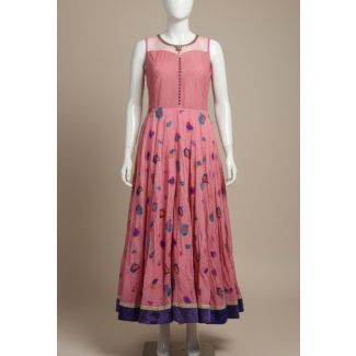 Muted Pink Paisley Sleeveless Anarkali Gown Embell - Optimized