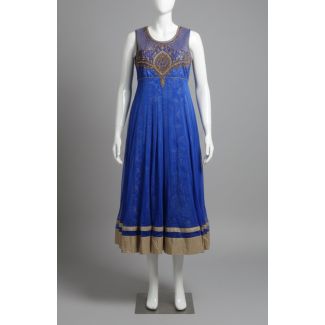 Royal Blue Gold Embroidered Sleeveless Anarkali Ku - Optimized