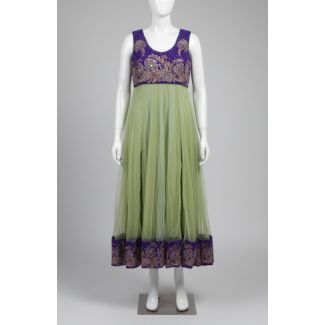 Purple Green Embroidered Sleeveless Anarkali Gown - Optimized