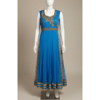 Bright Blue Gold Embroidered Sleeveless Anarkali G - Optimized