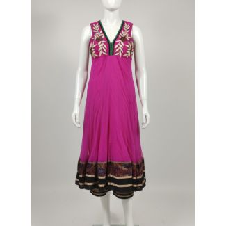 Magenta Embroidered Sleeveless V-Neck Anarkali Kur - Optimized