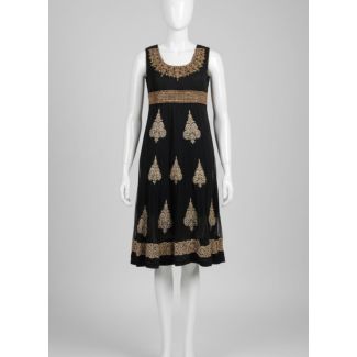 Black Gold Embroidered Sleeveless A-Line Kurti - Optimized