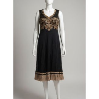 Black Gold Embroidered Sleeveless Anarkali Dress - Optimized