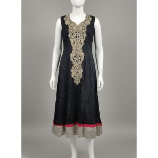 Dark Navy Blue Embroidered Sleeveless A-Line Kurti - Optimized