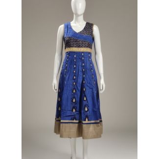 Royal Blue Sleeveless Embroidered A-Line Kurti - Optimized