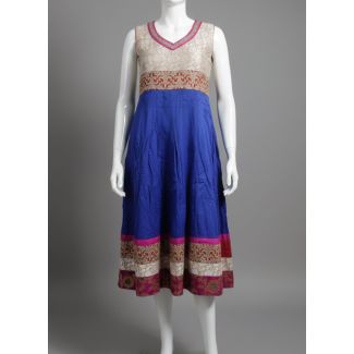 Royal Blue Sleeveless Patterned Bodice A-Line Kurt - Optimized