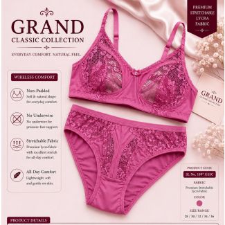 Women's D-Pink ultra stretch lace bra and panty set for comfort in India