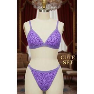Purple printed cotton bra and panty set India