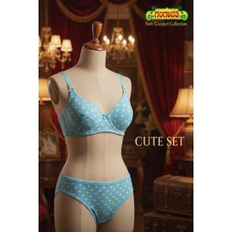 Sky blue polka dot bra and panty set India