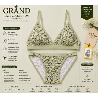 Women's M-Green floral print sinker cotton bra and bikini panty set India