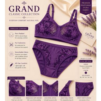 Women's purple lace bra panty set in ultra stretch lycra fabric India