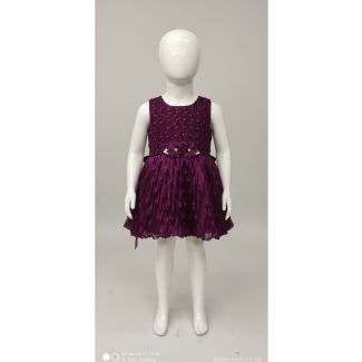 Deep purple sleeveless embellished party frock on a white mannequin for girls