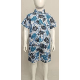 Blue tropical print cotton boys' shirt and shorts set - Gangavathi Exports