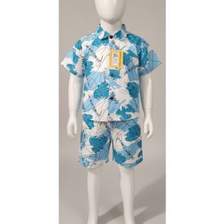 Boys' blue and white printed cotton short sleeve set - casual wear