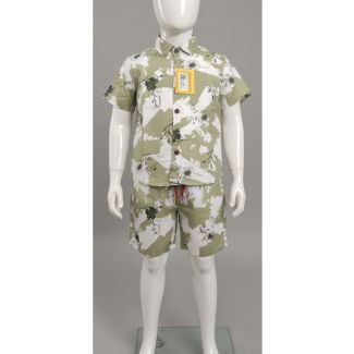 Boys green floral print cotton shirt and shorts set - comfortable summer wear - Gangavathi Exports