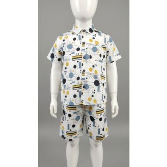 Boys' White Geometric Print Cotton Shirt & Shorts Set - Gangavathi Exports