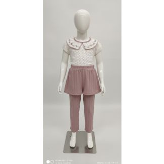 Girls' pink polka dot set with collared top and matching pants, India