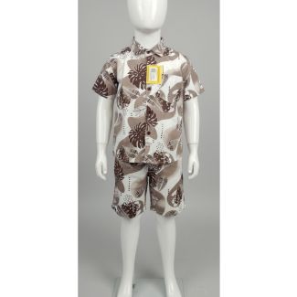 Kids' beige tropical print short sleeve shirt and shorts set - Gangavathi Exports
