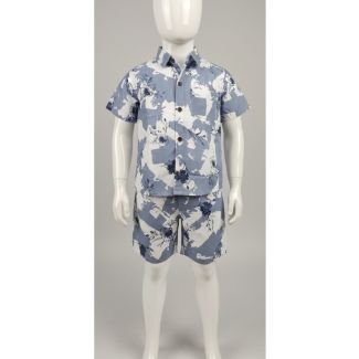 Blue and white floral cotton shirt and shorts set for kids - Gangavathi Exports