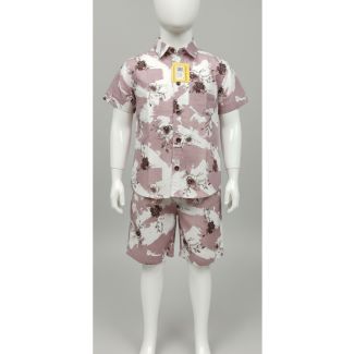 Dusty rose floral printed cotton shirt and shorts set for kids - Gangavathi Exports