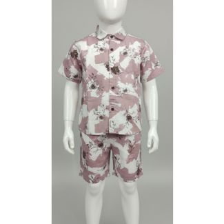 Kids' Dusty Rose Floral Print Cotton Shirt and Shorts Set - Gangavathi Exports