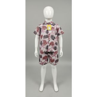 Kids' Floral print cotton shirt and shorts set featuring a button-down collar and knee-length shorts - Gangavathi Exports