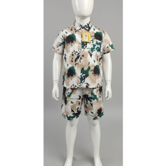 Kids' floral print shirt and shorts set with short sleeve design and comfortable fit - Gangavathi Exports