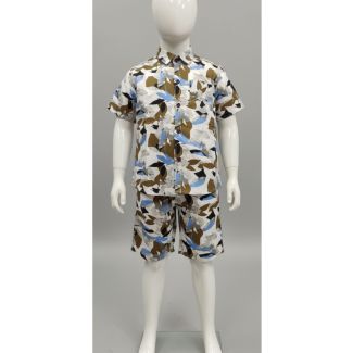 Kids' leaf print cotton shirt and shorts set