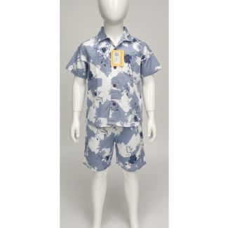 Light blue floral cotton kids shirt and shorts set - comfortable and stylish everyday wear