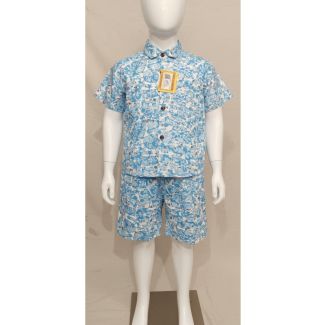 Light blue floral print cotton shirt and shorts set for kids