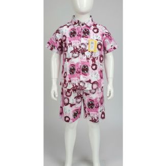 Pink abstract print cotton shirt and shorts set for kids