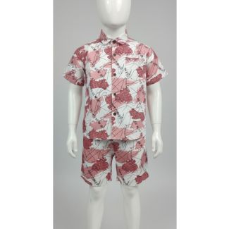 Pink floral cotton shirt and shorts set for kids