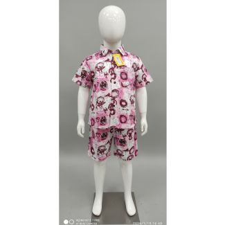 Kid's pink printed cotton shirt and shorts set - Summer wear