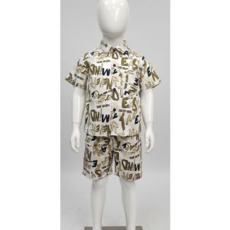 Kids' off-white printed cotton short sleeve shirt and shorts set - Gangavathi Exports