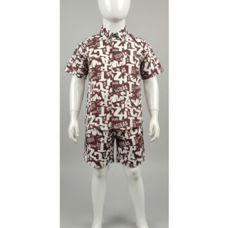 Kids' maroon and white printed two-piece set short sleeve shirt and shorts