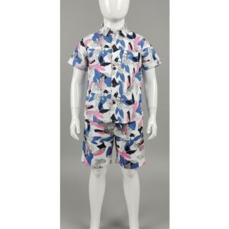 Kid's white cotton floral print shirt and shorts set - Gangavathi Exports