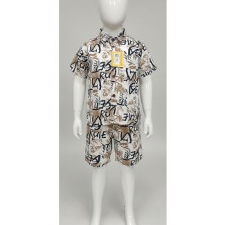 Kid's white and brown graffiti print shirt and shorts set - Gangavathi Exports
