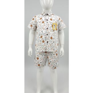 White floral cotton shirt and shorts set for kids - perfect for summer - Gangavathi Exports