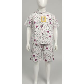 White floral cotton shirt and shorts set for kids - Gangavathi Exports