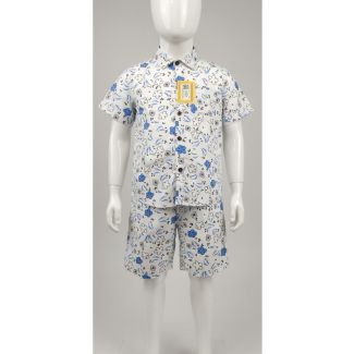 White floral cotton shirt and shorts set for kids - Gangavathi Exports