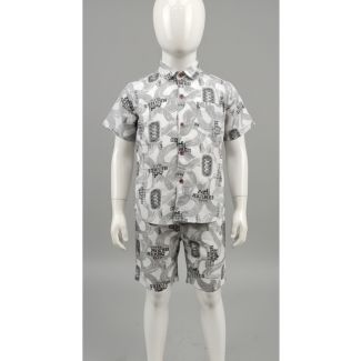Kids white and gray printed cotton shirt and shorts set - comfortable and stylish