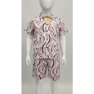 Kid's white and maroon swirl print short sleeve shirt and shorts set - Gangavathi Exports