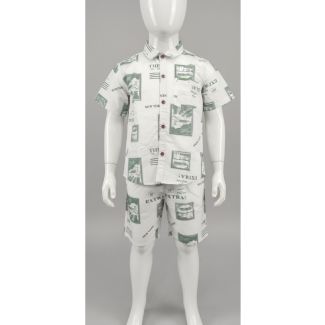 Kids white printed cotton shirt and shorts set - Gangavathi Exports