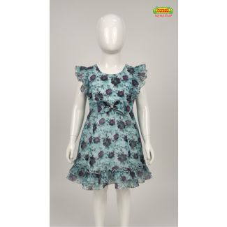 Light blue floral ruffle sleeve dress for girls India
