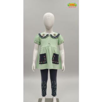 Mint green toddler dress with navy leggings India