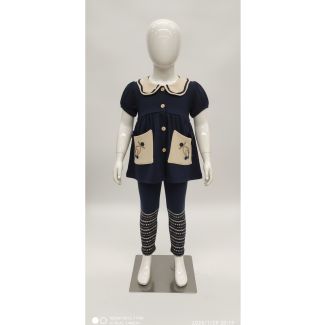 Navy blue kids tunic top with cream collar and leggings set on mannequin India
