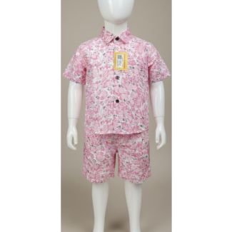 Pink floral cotton boys' shirt and shorts set - Casual wear