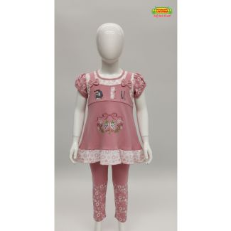 Pink floral printed kids top and leggings set India