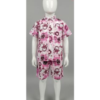 Pink printed cotton shirt and shorts set for kids